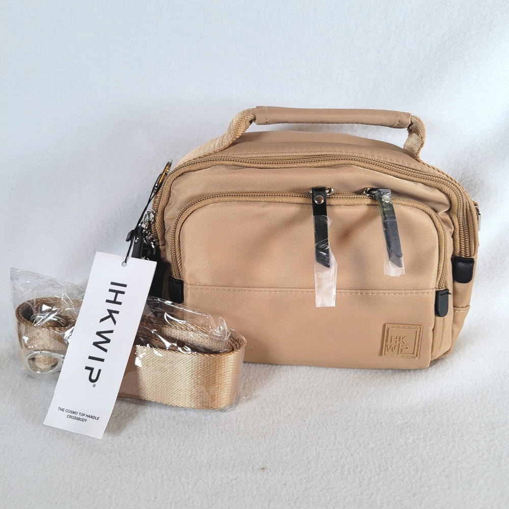 IHKWIP Womens Cosmo Top Handle Crossbody Travel Nylon Bag Tan Boho Granola
